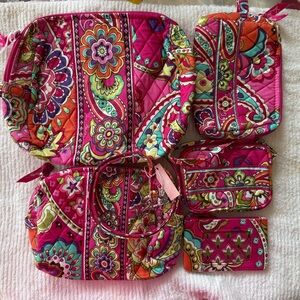 Vera Bradley L,M,S cosmetic bags,Tech case, Zip ID case and Lanyard set (6)